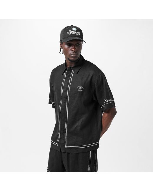 Represent Black Border Short Sleeve Patterned Shirt for men