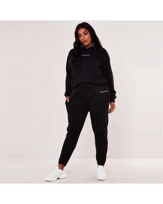 Missguided Black Plus Size Slogan Hoodie And joggers Co Ord Set