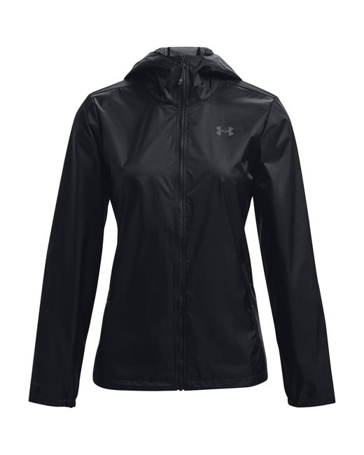 Under Armour Black Solid Patterned Hooded Zipped Pocket Rain Jacket