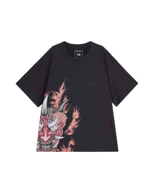 Y-3 Black Yaksha Graphic Short Sleeve Tee for men