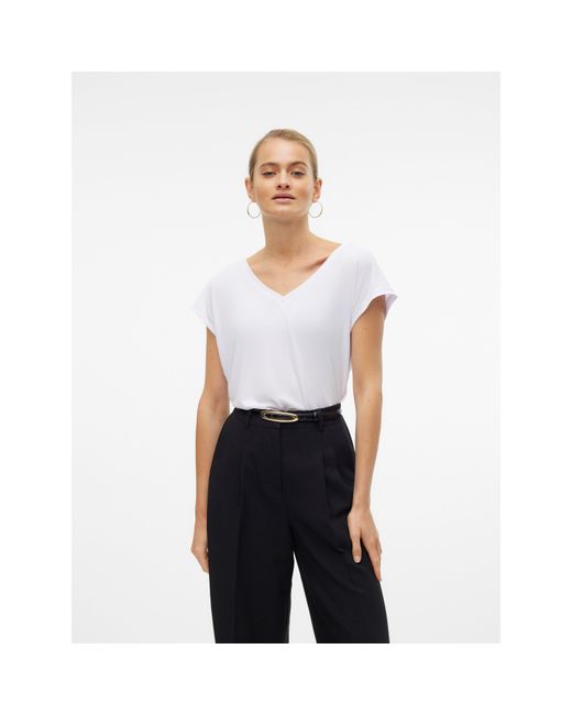 Vero Moda White Filli Short-Sleeve V-Neck Regular Fit T-Shirt