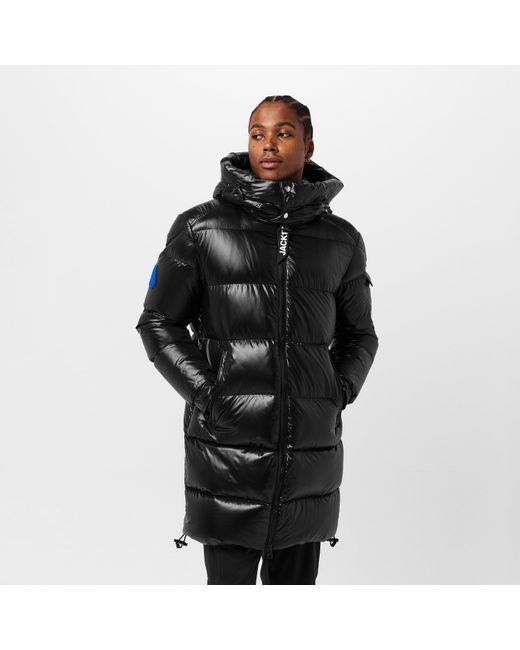 Jacket Black Slick Weather Resistant Long Puffer Jacket for men