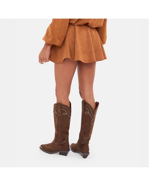 I Saw It First Brown Faux Suede Skater Skirt