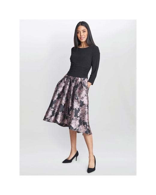 Gina Bacconi Black Hannah Floral Printed Jacquard Dress