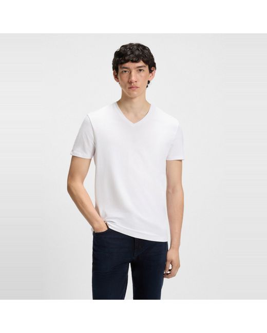 HUGO White Short Sleeve V Neck T Shirt for men