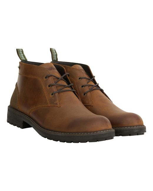 Barbour Brown Shawdon Leather Lace-Up Chukka Boots for men