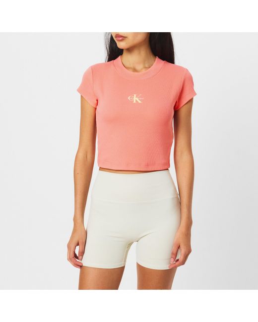 Calvin Klein Pink Mono Rib Cropped T Shirt