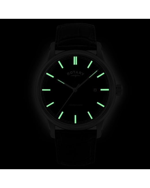 Rotary Black Heritage Auto Ss Leather Watch for men