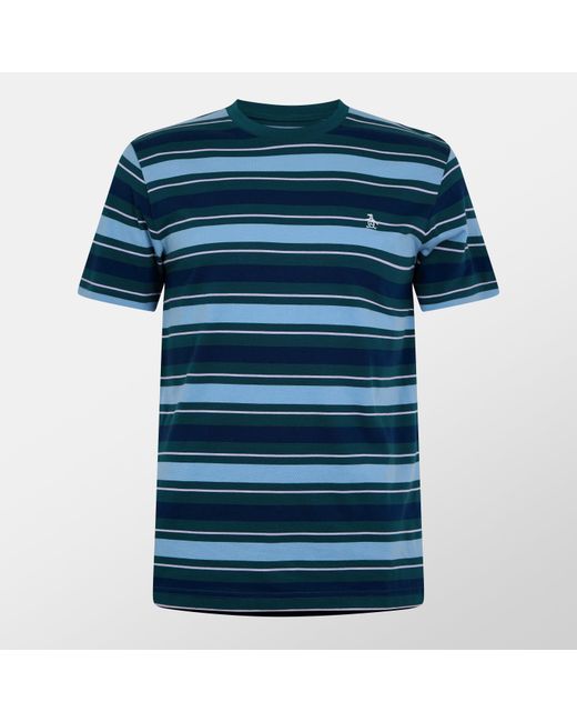 Original Penguin Blue Regular Fit Collar Stripe T-Shirt for men