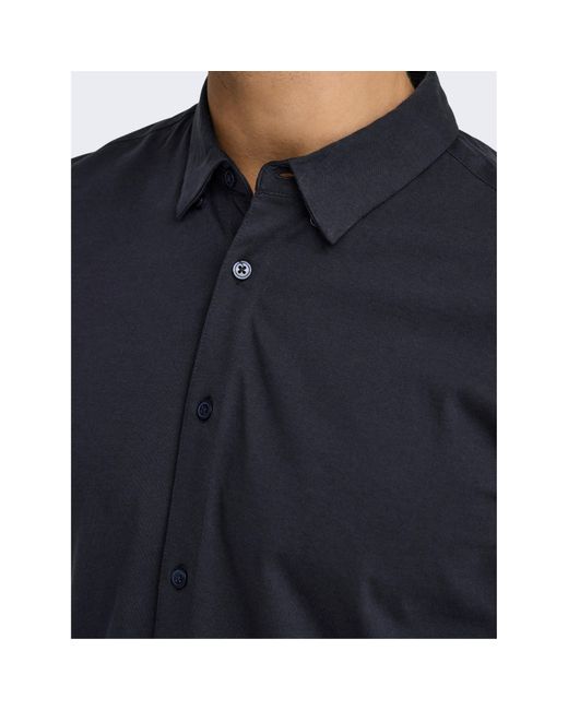 ONLY Blue Long-Sleeve Plain Shirt for men