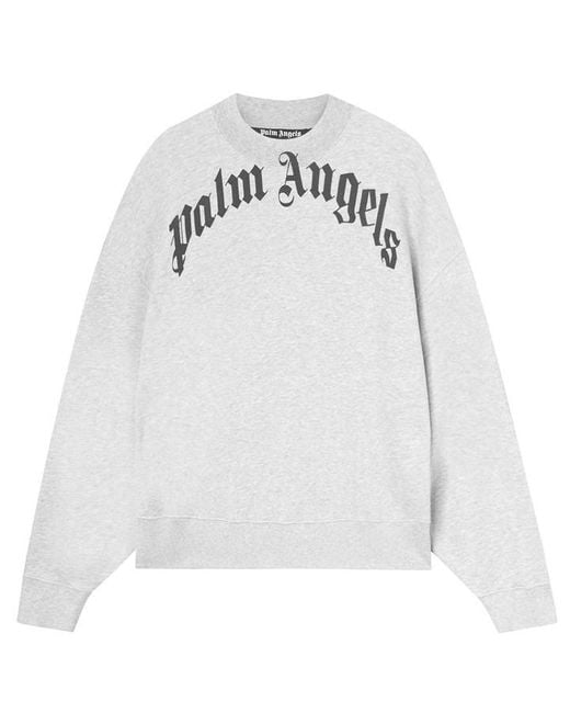 Palm Angels White Curved Logo Sweatshirt for men