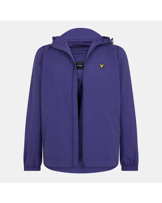 Lyle & Scott Blue Zip Through Cotton Wind Resistant Long Sleeve Hooded Rain Anorak for men