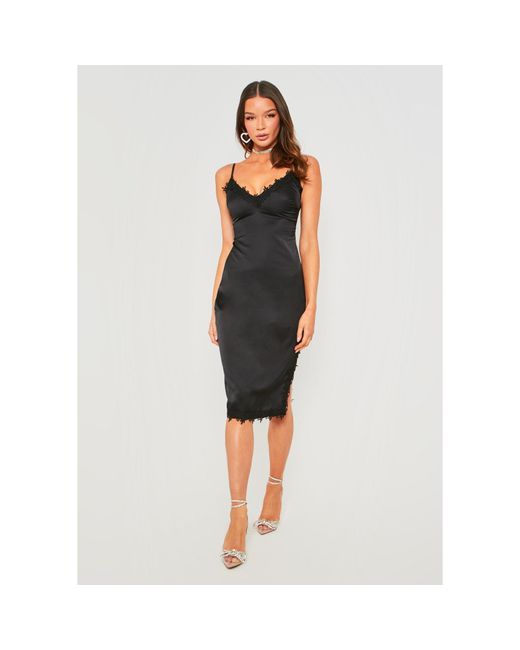 Missy Empire Black Satin Midi Dress With Lace Split