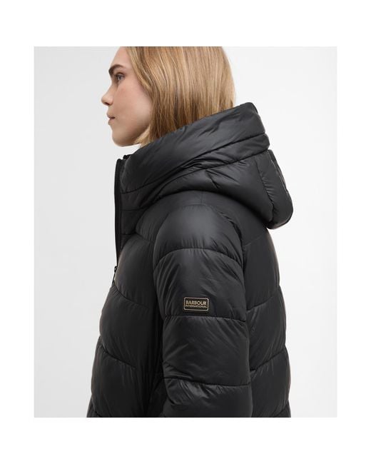 Barbour Black Olivios Lightweight Hooded Long Puffer Jacket