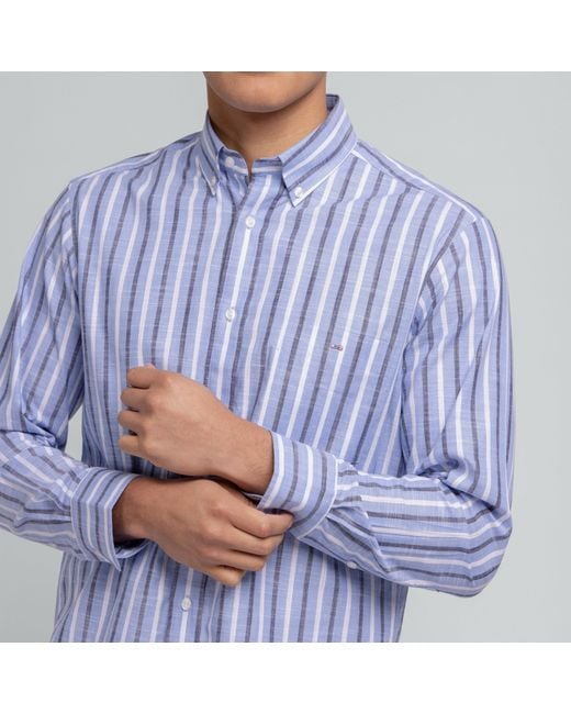 Eden Park Blue Shirt With Bicolour Stripes for men