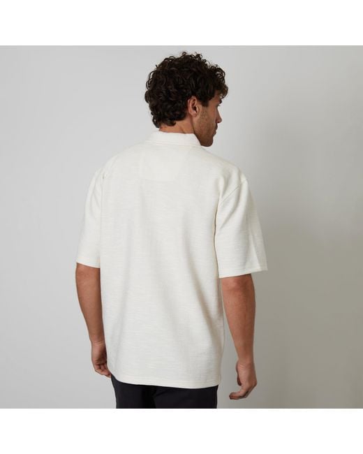 Threadbare White Antti Textured Revere Collar Short Sleeve Shirt for men