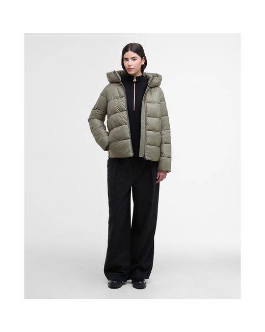 Barbour Green Olivios Hooded Long Sleeve Full Zip Short Puffer Jacket