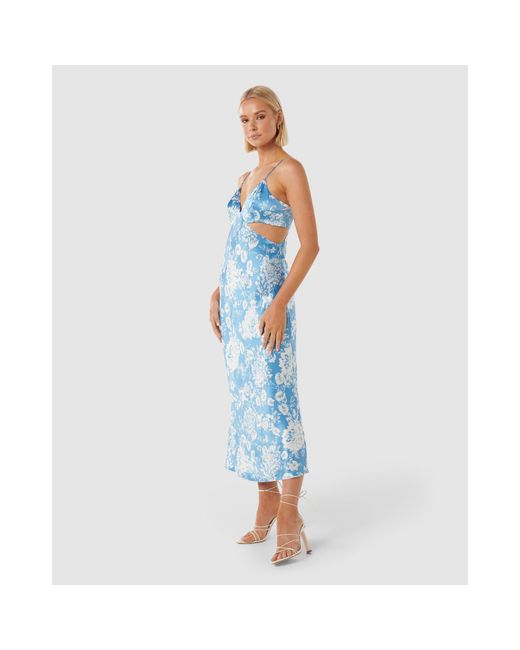 Forever New Blue Angelique Satin Cut Out Dress