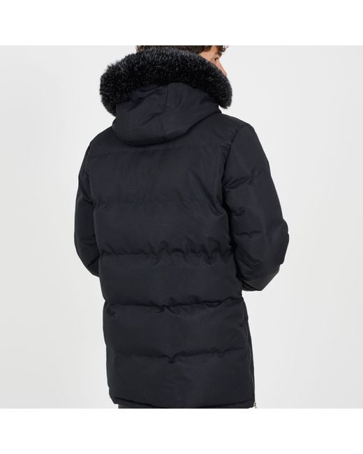 Brave Soul Black Hooded Parka With Faux Fur Trimmed Hood for men