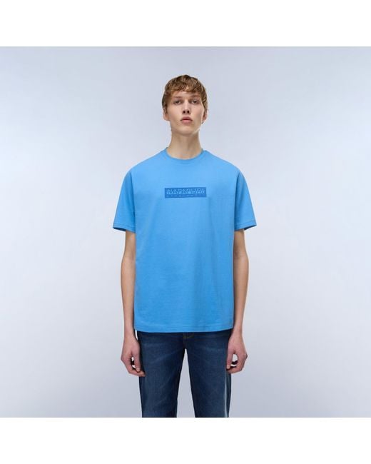 Napapijri Blue Nap Box Logo Short Sleeve T-Shirt for men