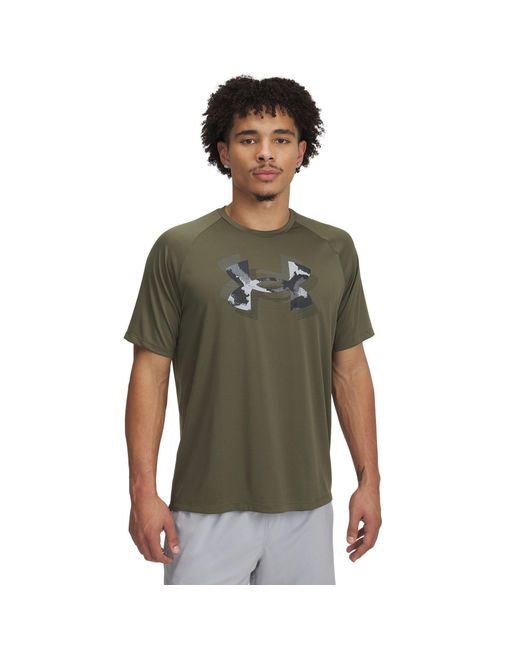 Under Armour Green Spring Tech Print Short-Sleeve Performance Gym Top for men