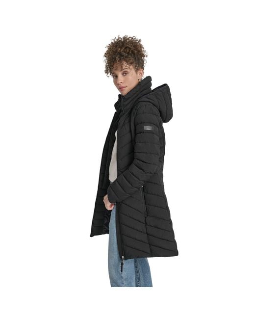 DKNY Black Double-Zip Quilted Medium Puffer Jacket