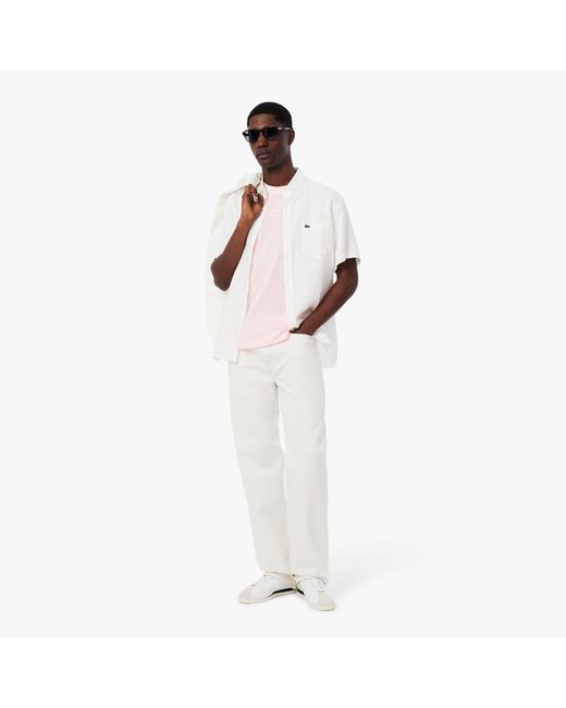 Lacoste Pink Signature Print Cotton T-Shirt for men