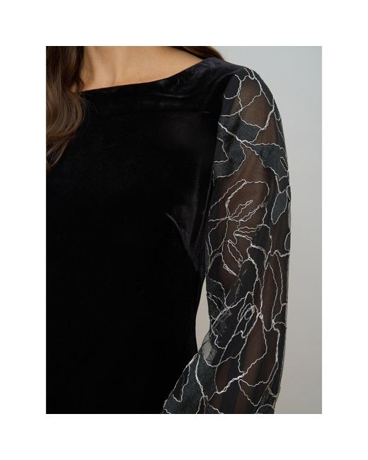 Gina Bacconi Black Sky Velvet Dress With Sheer Sleeves