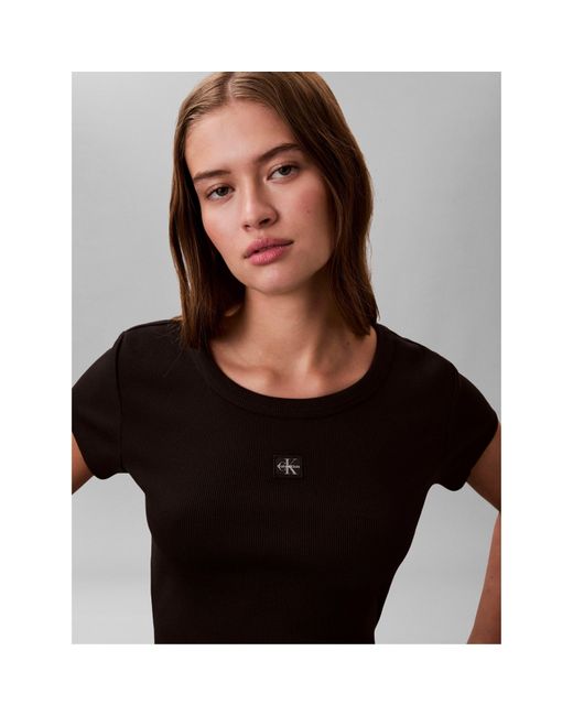 Calvin Klein Black Woven Ribbed Baby Tee