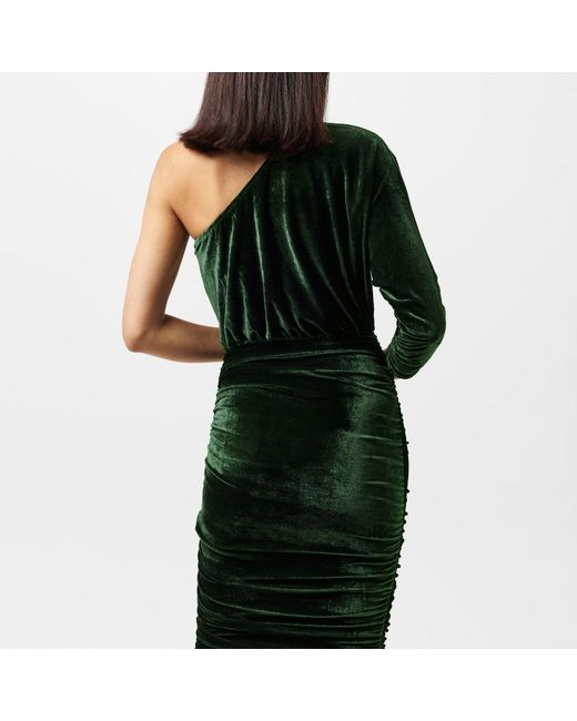 AX Paris Green Velvet One Sleeve Ruched Midi Dress