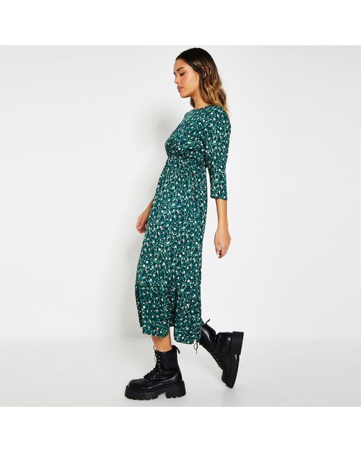 I Saw It First Green Isawitfirst Frill Hem Smock Midi Dress