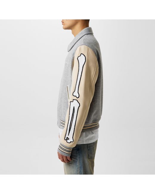 Amiri Gray Bones Wool Long Sleeve Varsity Jacket for men