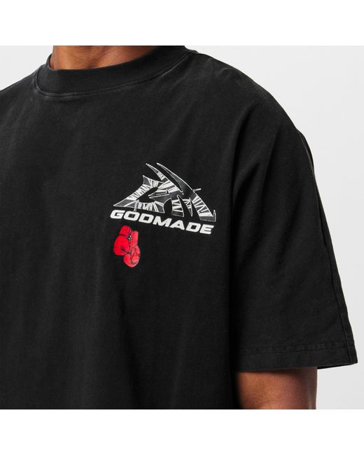 God Made Black Gm Logo Wrap Regular Fit T-Shirt for men