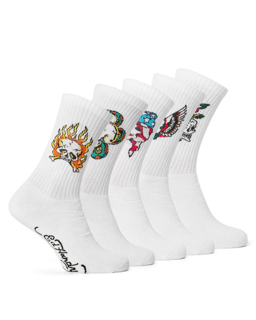 Ed Hardy White 5 Pack Crew Socks for men
