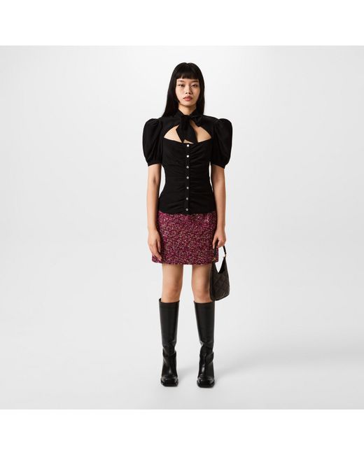 Alessandra Rich Black Draped Bow Blouse