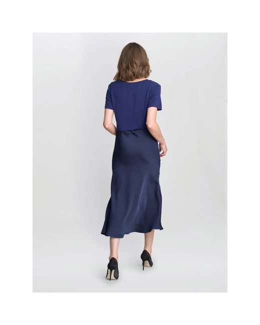 Gina Bacconi Blue Bobbi Satin Bias Cut Skirt