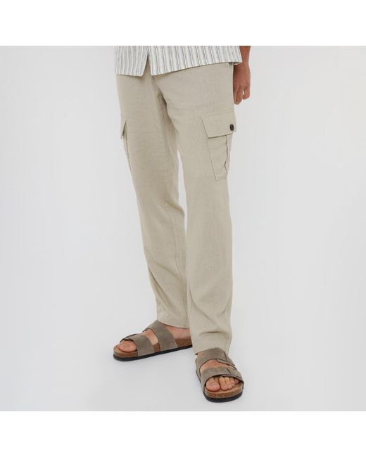 Threadbare Natural Linen Blend Cargo Trousers for men