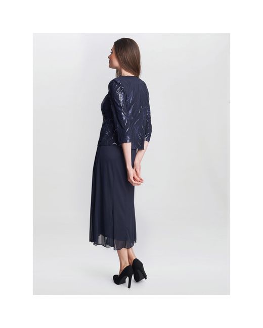 Gina Bacconi Blue Karyn Midi Firework Sequin Jacket Dress