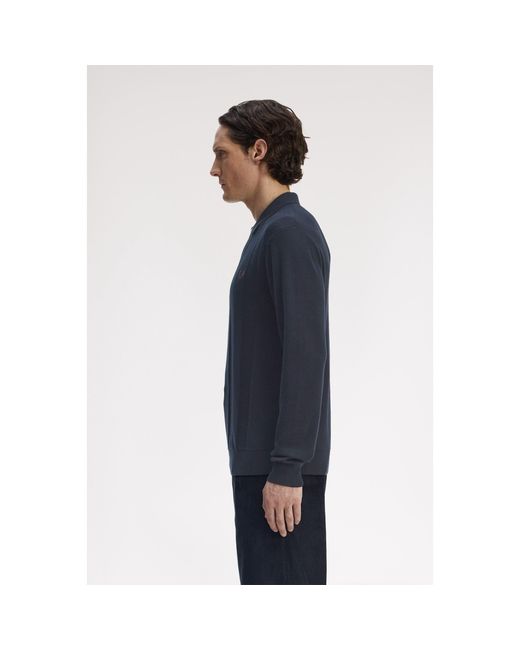 Fred Perry Blue Lsknit Zipped Crew Neck Jumper for men