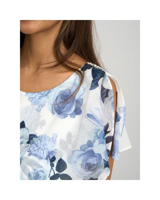 Gina Bacconi Blue Morgan Midi Printed Tiered Chiffon Dress
