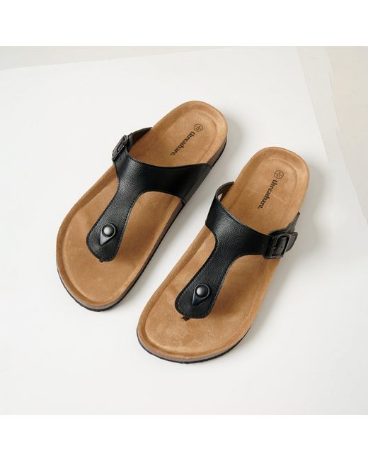 Threadbare Black Faux Leather Toe Post Sandals for men
