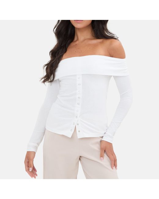 I Saw It First White Popper Front Bardot Top