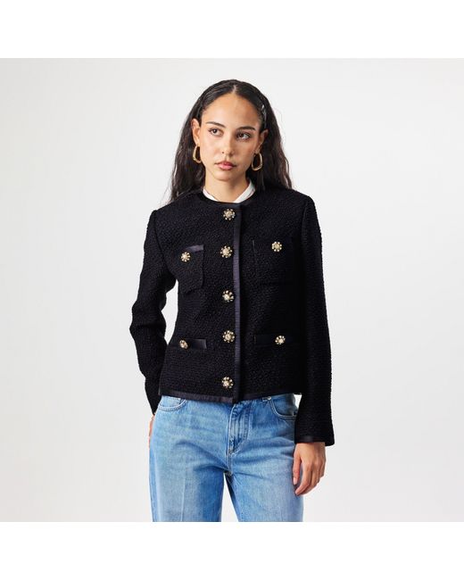 Dolce & Gabbana Black Buttoned Boucle Wool Long Sleeve Overcoat