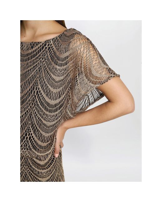 Gina Bacconi Brown Arleen Long Blouson Fringe Hem Dress