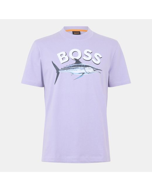 Boss Blue Fish Cotton Short Sleeve Graphic T-Shirt for men