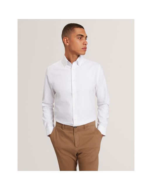 Ted Baker White Long-Sleeve Oxford Plain Shirt for men