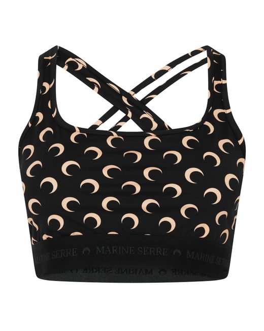 MARINE SERRE Black Recycled Cresent Moon Print Sports Bra