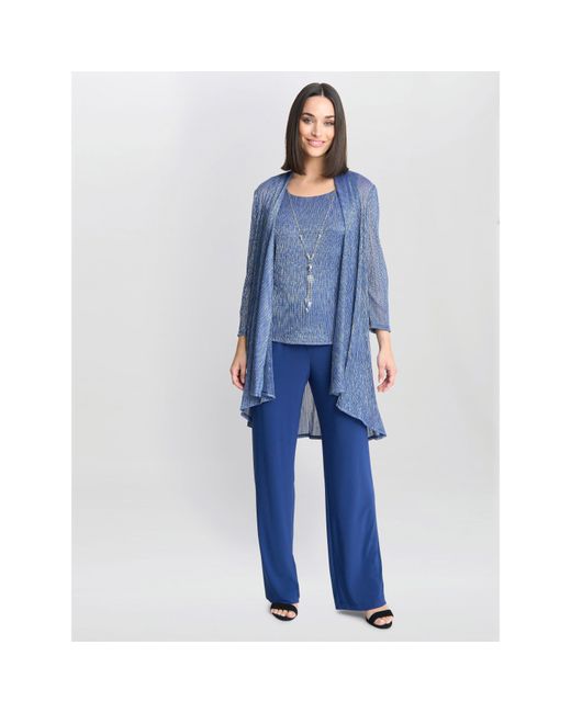 Gina Bacconi Blue Natasha 3 Piece Metallic Trouser Suit