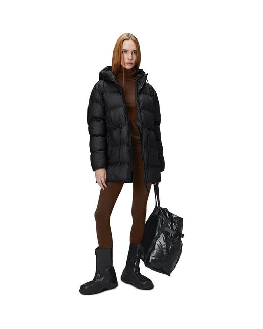 Rains Black Alta Water-Resistant Insulated Long Puffer Jacket