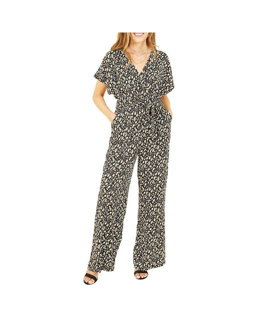 Yumi' Green Animal Print Kimono Jumpsuit